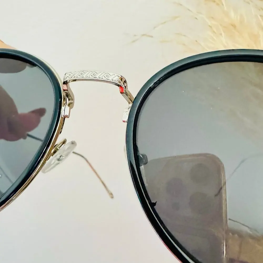 NEW NORDSTROM Black Silver $78 Slim Etch Oversized Metal Sunglasses Sunnies Y2K